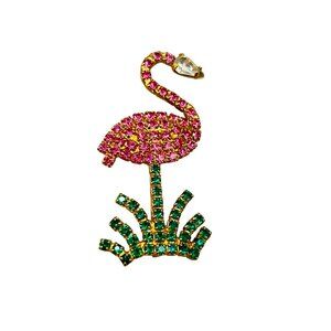 Vintage Pink Flamingo Pin Brooch Rhinestones Animal Bird Figural Florida Pin